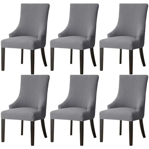 Hueborne 2 Stück Ohrensessel-Bezüge aus Polyester-Spandex, Stretch, Schonbezug for Esszimmer-Akzentstühle, wiederverwendbar, Sesselschutz for Wohnzimmer und Schlafzimmer(Dark Gray,6 Pcs) von Hueborne