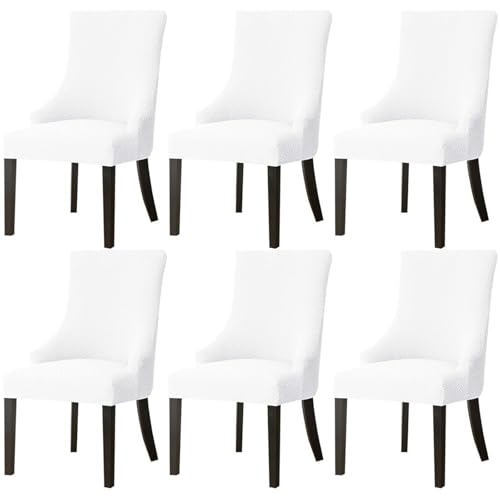 Hueborne 2 Stück Ohrensessel-Bezüge aus Polyester-Spandex, Stretch, Schonbezug for Esszimmer-Akzentstühle, wiederverwendbar, Sesselschutz for Wohnzimmer und Schlafzimmer(White,6 Pcs) von Hueborne