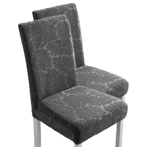 Hueborne 2 Stück Schonbezüge for Esszimmerstühle, Stretch-Jacquard-Sitzbezüge for Parson-Stühle – Waschbare, Abnehmbare Schonbezüge for Esszimmer, Küche, Bankett (Beige)(Dark Gray) von Hueborne