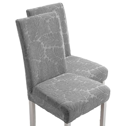 Hueborne 2 Stück Schonbezüge for Esszimmerstühle, Stretch-Jacquard-Sitzbezüge for Parson-Stühle – Waschbare, Abnehmbare Schonbezüge for Esszimmer, Küche, Bankett (Beige)(Light Gray) von Hueborne