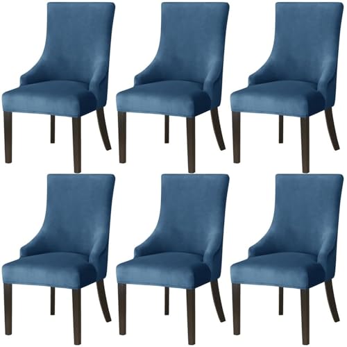 Hueborne 2 Stück Stretch-Stuhlhussen aus Samt for Ohrensessel, weich, elastisch, for Akzentstühle, Schutz for Esszimmer, Wohnzimmer, Schlafzimmer(Classic Blue,6 Pcs) von Hueborne