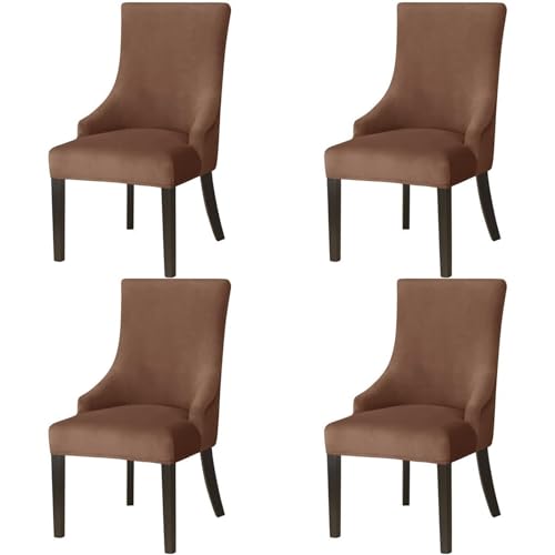 Hueborne 2 Stück Stretch-Stuhlhussen aus Samt for Ohrensessel, weich, elastisch, for Akzentstühle, Schutz for Esszimmer, Wohnzimmer, Schlafzimmer(Coffee,4 Pcs) von Hueborne