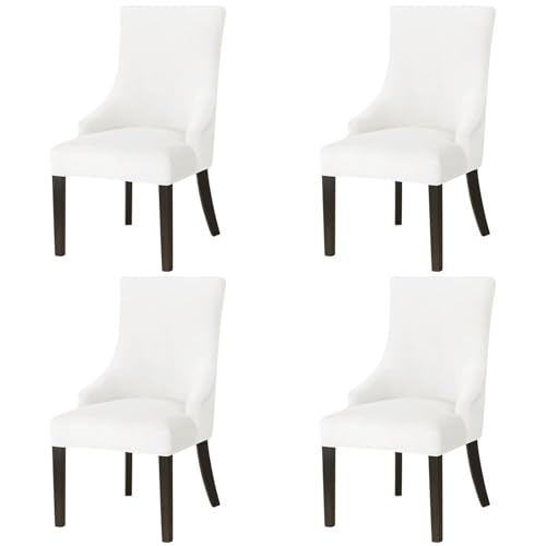 Hueborne 2 Stück Stretch-Stuhlhussen aus Samt for Ohrensessel, weich, elastisch, for Akzentstühle, Schutz for Esszimmer, Wohnzimmer, Schlafzimmer(White,4 Pcs) von Hueborne
