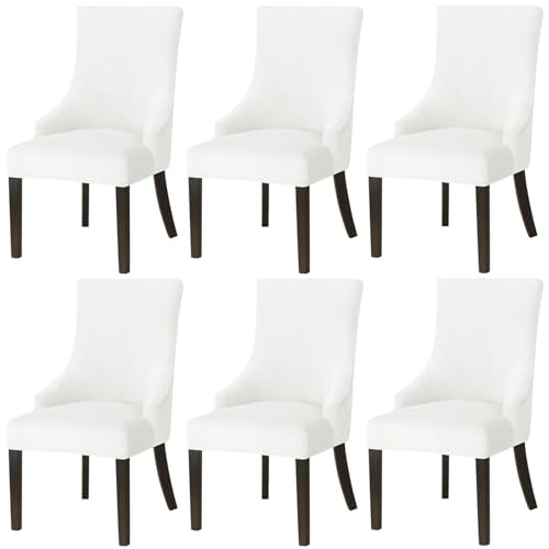 Hueborne 2 Stück Stretch-Stuhlhussen aus Samt for Ohrensessel, weich, elastisch, for Akzentstühle, Schutz for Esszimmer, Wohnzimmer, Schlafzimmer(White,6 Pcs) von Hueborne