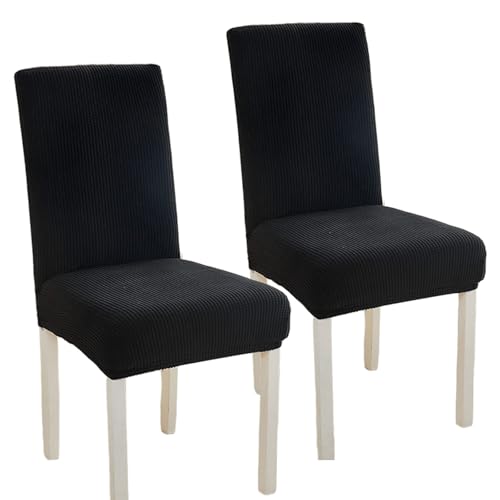 Hueborne 2 Stück Stuhlhussen for Esszimmerstühle, Waschbare Stretch-Jacquard-Stuhlhussen for Hotelbankettrestaurants(Black) von Hueborne