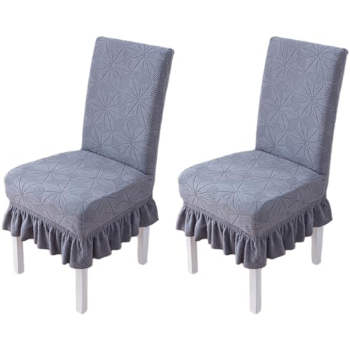 Hueborne 2 Stück Universelle Stretch-Esszimmerstuhlhussen Mit Rock, Hochelastischer Schonbezug for Küche/Wohnzimmer (Rückenhöhe 18-22 Zoll), Hochzeits-/Bankettdekor(A-Gray) von Hueborne