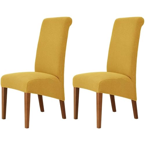Hueborne 2 Stück Große Jacquard-Stuhlhussen for Esszimmerstühle, Elastisch, Dehnbar, Stuhlhussen Mit Hoher Rückenlehne, for Küche, Wohnzimmer, Hochzeitsbankett-Dekoration(Turmeric) von Hueborne