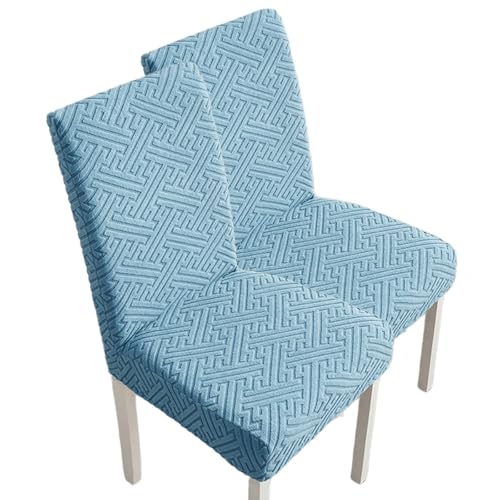 Hueborne 2er-Pack Stuhlhussen for Esszimmerstühle, Elastische Stuhlhussen for Die Küche Mit Jacquard-Muster – Abnehmbar, rutschfest, for Hotel, Zeremonie, Bankett, Hochzeitsfeier(Canal Blue) von Hueborne