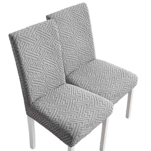 Hueborne 2er-Pack Stuhlhussen for Esszimmerstühle, Elastische Stuhlhussen for Die Küche Mit Jacquard-Muster – Abnehmbar, rutschfest, for Hotel, Zeremonie, Bankett, Hochzeitsfeier(Light Gray) von Hueborne