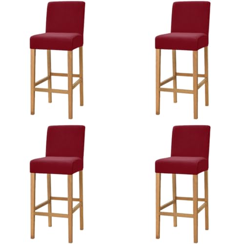Hueborne 4 Stück Jacquard-Barhocker-Stuhlhussen Mit Rückenlehne – Stretch-Schonbezüge for Quadratische Esszimmerstühle for Küchen-, Esszimmer- Und Cafémöbel(Wine) von Hueborne