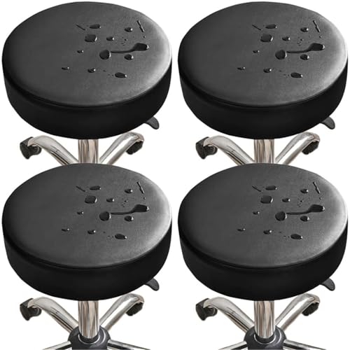 Hueborne 4 Stück Runde Barhockerbezüge Aus PU-Leder, wasserdichte Stretch-Sitzschoner, Staubdichte Bezüge for 12-15 Zoll Große Hocker, Möbel for Heimrestaurants(Black01) von Hueborne