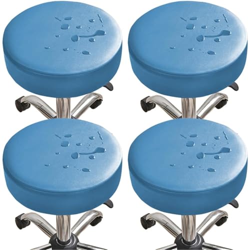 Hueborne 4 Stück Runde Barhockerbezüge Aus PU-Leder, wasserdichte Stretch-Sitzschoner, Staubdichte Bezüge for 12-15 Zoll Große Hocker, Möbel for Heimrestaurants(Blue) von Hueborne