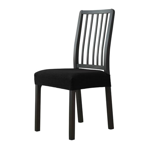 Hueborne 4 Stück Stretch-Stuhlsitzbezüge Aus Jacquard, Polyester-Spandex, rutschfeste Schonbezüge for Esszimmerstühle, Waschbarer Schutz for Wohnzimmer Und Schlafzimmer(Black,6 Pcs) von Hueborne