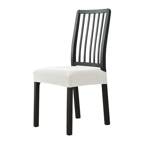 Hueborne 4 Stück Stretch-Stuhlsitzbezüge Aus Jacquard, Polyester-Spandex, rutschfeste Schonbezüge for Esszimmerstühle, Waschbarer Schutz for Wohnzimmer Und Schlafzimmer(White,4 Pcs) von Hueborne