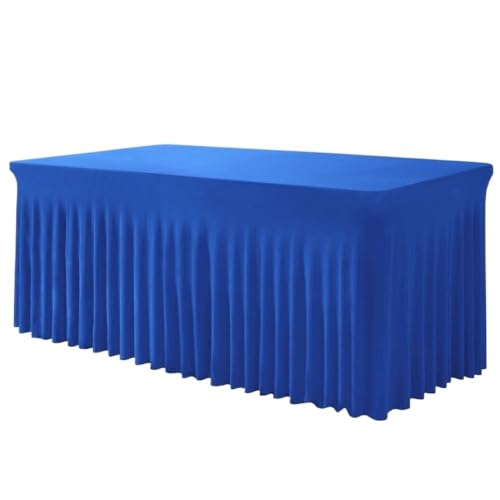 Hueborne 6 Fuß elastischer Polyester-Tischrock – knitterfrei, eng anliegend, Elegantes Plissee-Design for Bankett, Konferenzen, Büro(Blue,4ftskirtstyle) von Hueborne