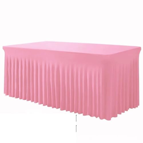 Hueborne 6 Fuß elastischer Polyester-Tischrock – knitterfrei, eng anliegend, Elegantes Plissee-Design for Bankett, Konferenzen, Büro(Pink,8ftskirtstyle) von Hueborne
