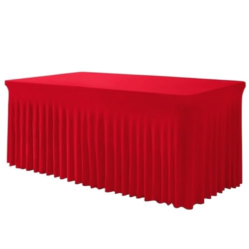 Hueborne 6 Fuß elastischer Polyester-Tischrock – knitterfrei, eng anliegend, Elegantes Plissee-Design for Bankett, Konferenzen, Büro(Red,6ftskirtstyle) von Hueborne