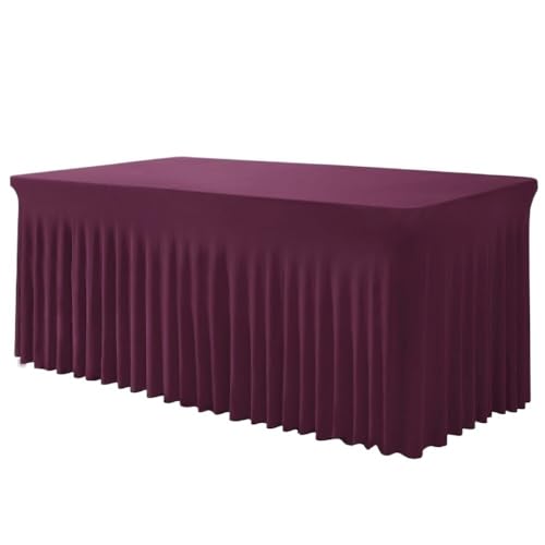 Hueborne 6 Fuß elastischer Polyester-Tischrock – knitterfrei, eng anliegend, Elegantes Plissee-Design for Bankett, Konferenzen, Büro(WineRed,4ftskirtstyle) von Hueborne