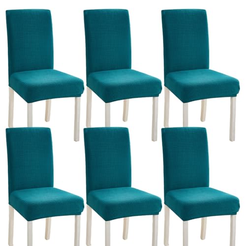 Hueborne 6 Stück Dehnbare Stuhlhussen for Parson-Stuhl for Esszimmer, Dunkelblaue Schutzhüllen for Partys, Bankette, Hotels, Hochzeitsveranstaltungen(Cyan) von Hueborne