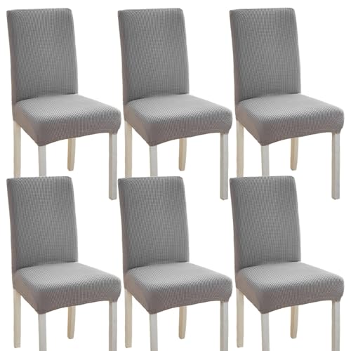 Hueborne 6 Stück Dehnbare Stuhlhussen for Parson-Stuhl for Esszimmer, Dunkelblaue Schutzhüllen for Partys, Bankette, Hotels, Hochzeitsveranstaltungen(Light Gray) von Hueborne