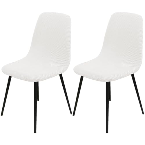 Hueborne Dehnbare Jacquard-Schonbezüge for Esszimmerstühle, 2er-Pack Armlose Schalenbezüge (Sitztiefe 16-20 Zoll), 85% Polyester, 15% Elastan, Universelle Passform(White) von Hueborne