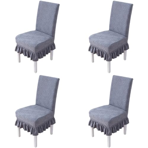 Hueborne Dehnbare Stuhlschoner Mit Rock, 4er-Pack, Universelle Passform for Hochzeiten/Bankette, 85% Polyester, 15% Elastan, 360° Rutschfestes Design(A-Gray) von Hueborne