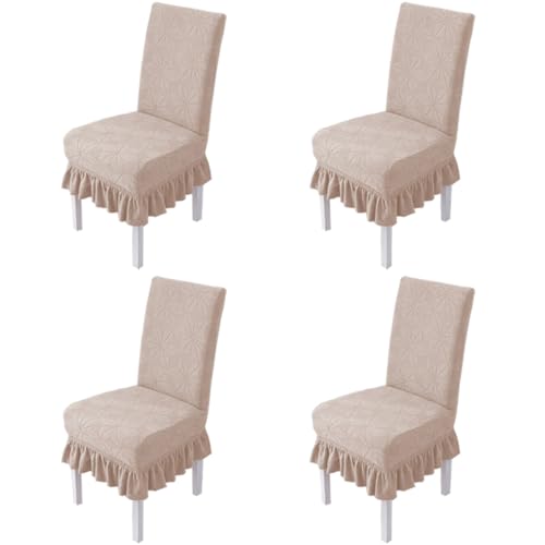 Hueborne Dehnbare Stuhlschoner Mit Rock, 4er-Pack, Universelle Passform for Hochzeiten/Bankette, 85% Polyester, 15% Elastan, 360° Rutschfestes Design(A-Khaki) von Hueborne