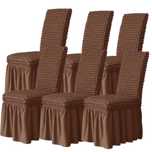Hueborne Elastische Restaurantstuhlbezüge, 4er-Set – elastische Schutzbezüge mit Volant(Dark Curry,6) von Hueborne