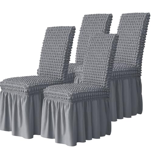 Hueborne Elastische Restaurantstuhlbezüge, 4er-Set – elastische Schutzbezüge mit Volant(Light Gray,4) von Hueborne
