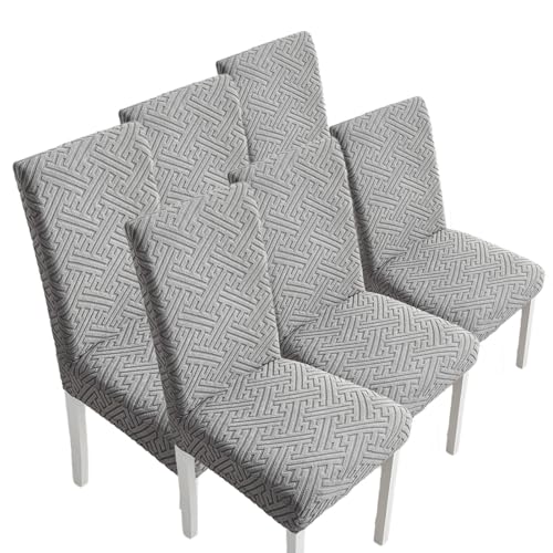 Hueborne Esszimmerstuhlhussen, 6er-Set, Stretch-Sitzbezüge Mit Jacquard-Muster – Universelle, Waschbare Und Abnehmbare Parson-Stuhlschoner(Light Gray) von Hueborne