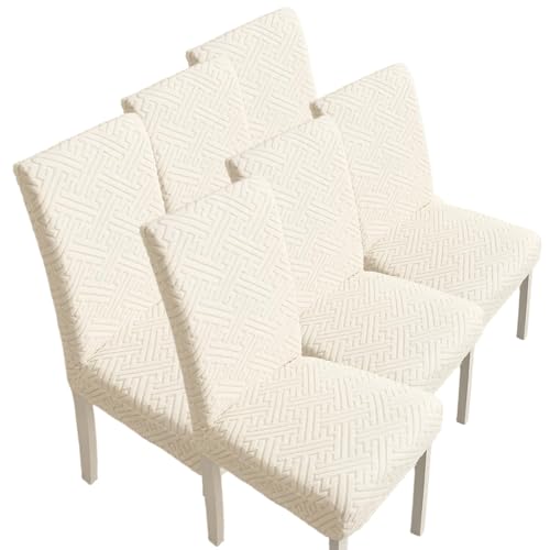 Hueborne Esszimmerstuhlhussen, 6er-Set, Stretch-Sitzbezüge Mit Jacquard-Muster – Universelle, Waschbare Und Abnehmbare Parson-Stuhlschoner(Off-White) von Hueborne