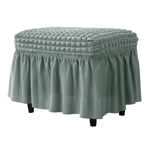 Hueborne Gitter-Stretch-Ottoman-Bezug Mit Rock, Polyester-Spandex-Blasenmuster, Rechteckiger Fußhocker-Schutz for Wohnzimmer Und Schlafzimmer, Leicht Zu Reinigen(Amy Green) von Hueborne