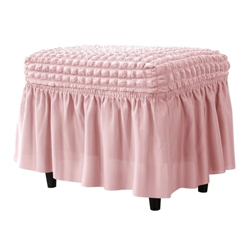 Hueborne Gitter-Stretch-Ottoman-Bezug Mit Rock, Polyester-Spandex-Blasenmuster, Rechteckiger Fußhocker-Schutz for Wohnzimmer Und Schlafzimmer, Leicht Zu Reinigen(Pink) von Hueborne