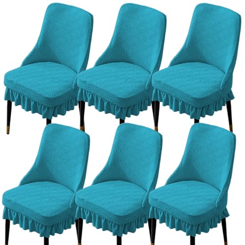 Hueborne Stretch-Bezüge for Ohrensessel, 6er-Set, Waschbare Schonbezüge Mit Rautenmuster Und Überhängenden Röcken for Schräge Sessel(Cyan Blue) von Hueborne