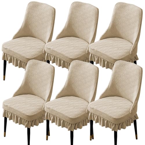 Hueborne Stretch-Bezüge for Ohrensessel, 6er-Set, Waschbare Schonbezüge Mit Rautenmuster Und Überhängenden Röcken for Schräge Sessel(Light Brown) von Hueborne