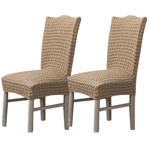 Hueborne Stretch-Esszimmerstuhlbezug, Anti-Falten-Bankettstuhlbezug, Waschbarer Möbelschutz for Stühle Ohne Armlehnen(Beige,Set of 2) von Hueborne