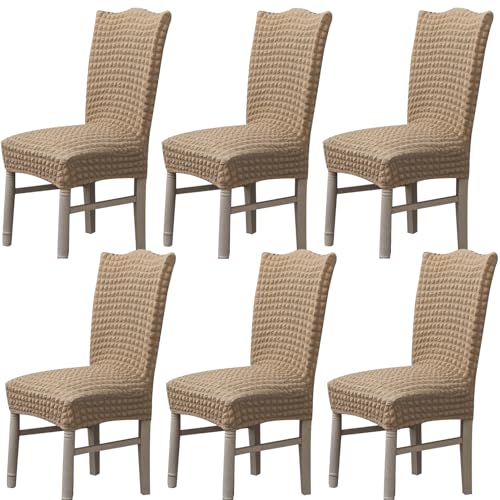 Hueborne Stretch-Esszimmerstuhlbezug, Anti-Falten-Bankettstuhlbezug, Waschbarer Möbelschutz for Stühle Ohne Armlehnen(Beige,Set of 6) von Hueborne