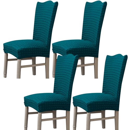 Hueborne Stretch-Esszimmerstuhlbezug, Anti-Falten-Bankettstuhlbezug, Waschbarer Möbelschutz for Stühle Ohne Armlehnen(Blue,Set of 4) von Hueborne
