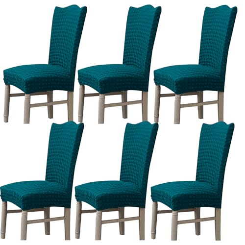 Hueborne Stretch-Esszimmerstuhlbezug, Anti-Falten-Bankettstuhlbezug, Waschbarer Möbelschutz for Stühle Ohne Armlehnen(Blue,Set of 6) von Hueborne