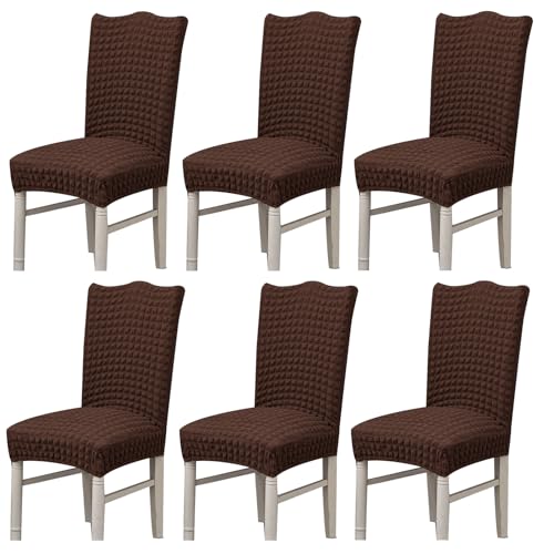 Hueborne Stretch-Esszimmerstuhlbezug, Anti-Falten-Bankettstuhlbezug, Waschbarer Möbelschutz for Stühle Ohne Armlehnen(Brown,Set of 6) von Hueborne