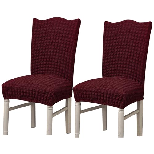 Hueborne Stretch-Esszimmerstuhlbezug, Anti-Falten-Bankettstuhlbezug, Waschbarer Möbelschutz for Stühle Ohne Armlehnen(Burgundy,Set of 2) von Hueborne