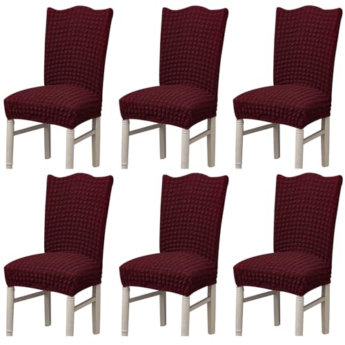 Hueborne Stretch-Esszimmerstuhlbezug, Anti-Falten-Bankettstuhlbezug, Waschbarer Möbelschutz for Stühle Ohne Armlehnen(Burgundy,Set of 6) von Hueborne