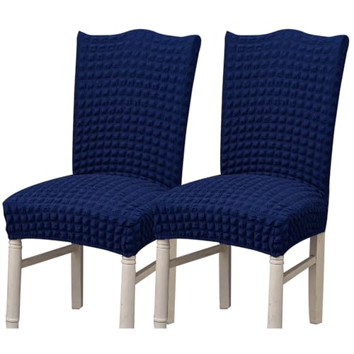 Hueborne Stretch-Esszimmerstuhlbezug, Anti-Falten-Bankettstuhlbezug, Waschbarer Möbelschutz for Stühle Ohne Armlehnen(Dark Blue,Set of 2) von Hueborne