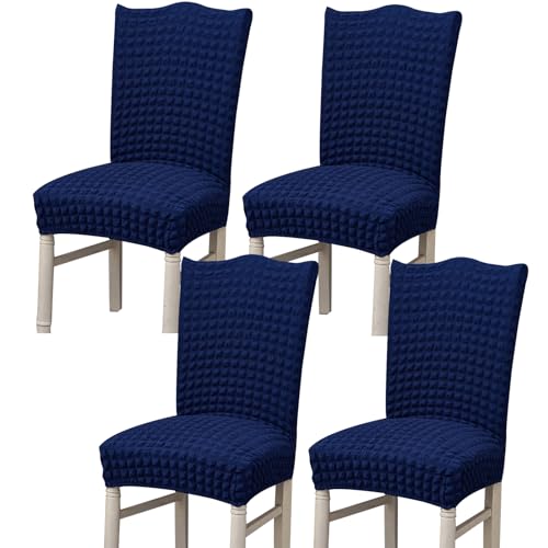 Hueborne Stretch-Esszimmerstuhlbezug, Anti-Falten-Bankettstuhlbezug, Waschbarer Möbelschutz for Stühle Ohne Armlehnen(Dark Blue,Set of 4) von Hueborne