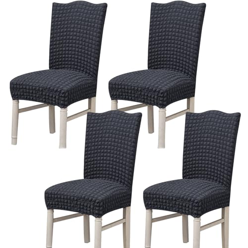 Hueborne Stretch-Esszimmerstuhlbezug, Anti-Falten-Bankettstuhlbezug, Waschbarer Möbelschutz for Stühle Ohne Armlehnen(Dark Gray,Set of 4) von Hueborne