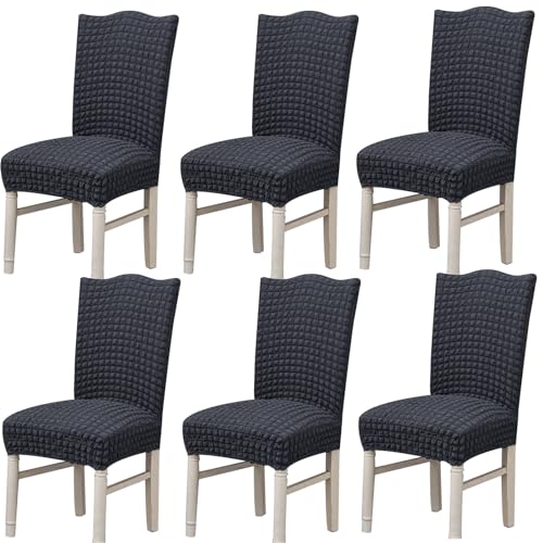 Hueborne Stretch-Esszimmerstuhlbezug, Anti-Falten-Bankettstuhlbezug, Waschbarer Möbelschutz for Stühle Ohne Armlehnen(Dark Gray,Set of 6) von Hueborne