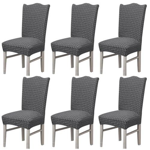Hueborne Stretch-Esszimmerstuhlbezug, Anti-Falten-Bankettstuhlbezug, Waschbarer Möbelschutz for Stühle Ohne Armlehnen(Gray,Set of 6) von Hueborne