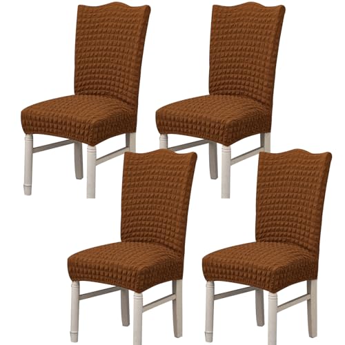 Hueborne Stretch-Esszimmerstuhlbezug, Anti-Falten-Bankettstuhlbezug, Waschbarer Möbelschutz for Stühle Ohne Armlehnen(Mustard Yellow,Set of 4) von Hueborne