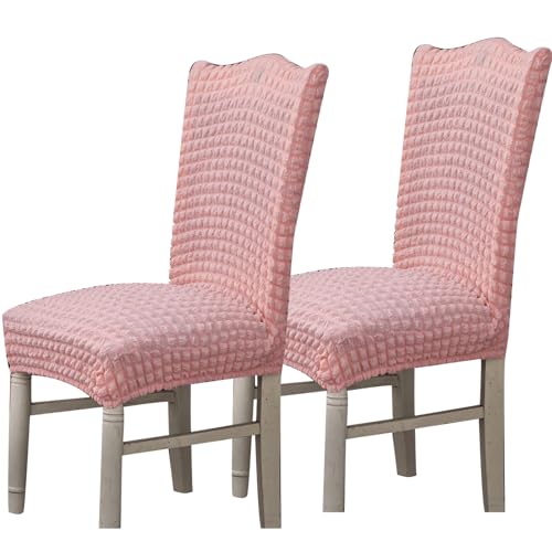 Hueborne Stretch-Esszimmerstuhlbezug, Anti-Falten-Bankettstuhlbezug, Waschbarer Möbelschutz for Stühle Ohne Armlehnen(Pink,Set of 2) von Hueborne