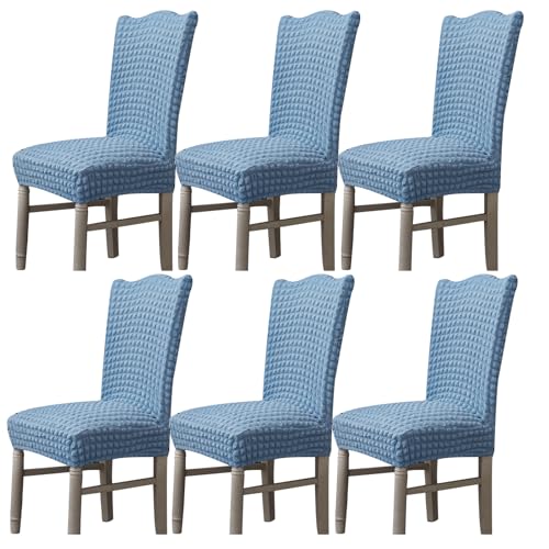 Hueborne Stretch-Esszimmerstuhlbezug, Anti-Falten-Bankettstuhlbezug, Waschbarer Möbelschutz for Stühle Ohne Armlehnen(Sky Blue,Set of 6) von Hueborne